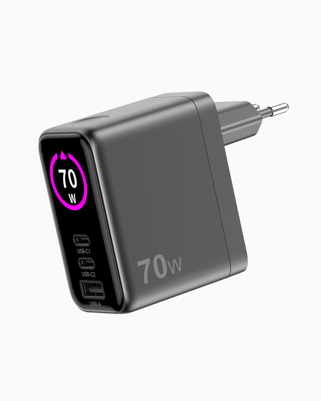 70W GaN Power Delivery Wall Charger with full color LED display