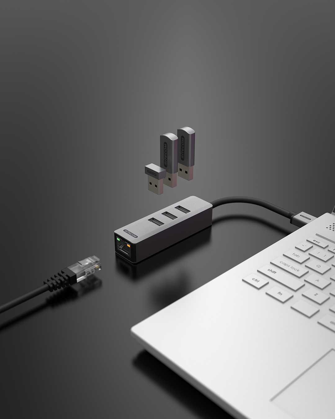 Sitecom - USB-A to Ethernet + 3x USB hub - AD-1007