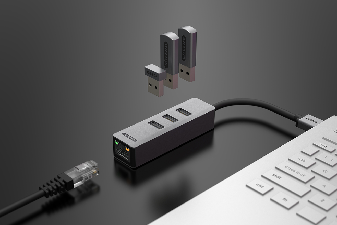 Sitecom - AD-1007 - USB-A to Ethernet 1 Gigabit Adapter + 3x USB-A