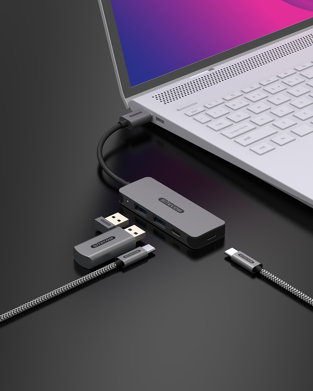 Sitecom - USB-A to 2x USB-A + 2x USB-C Hub - CN-5007