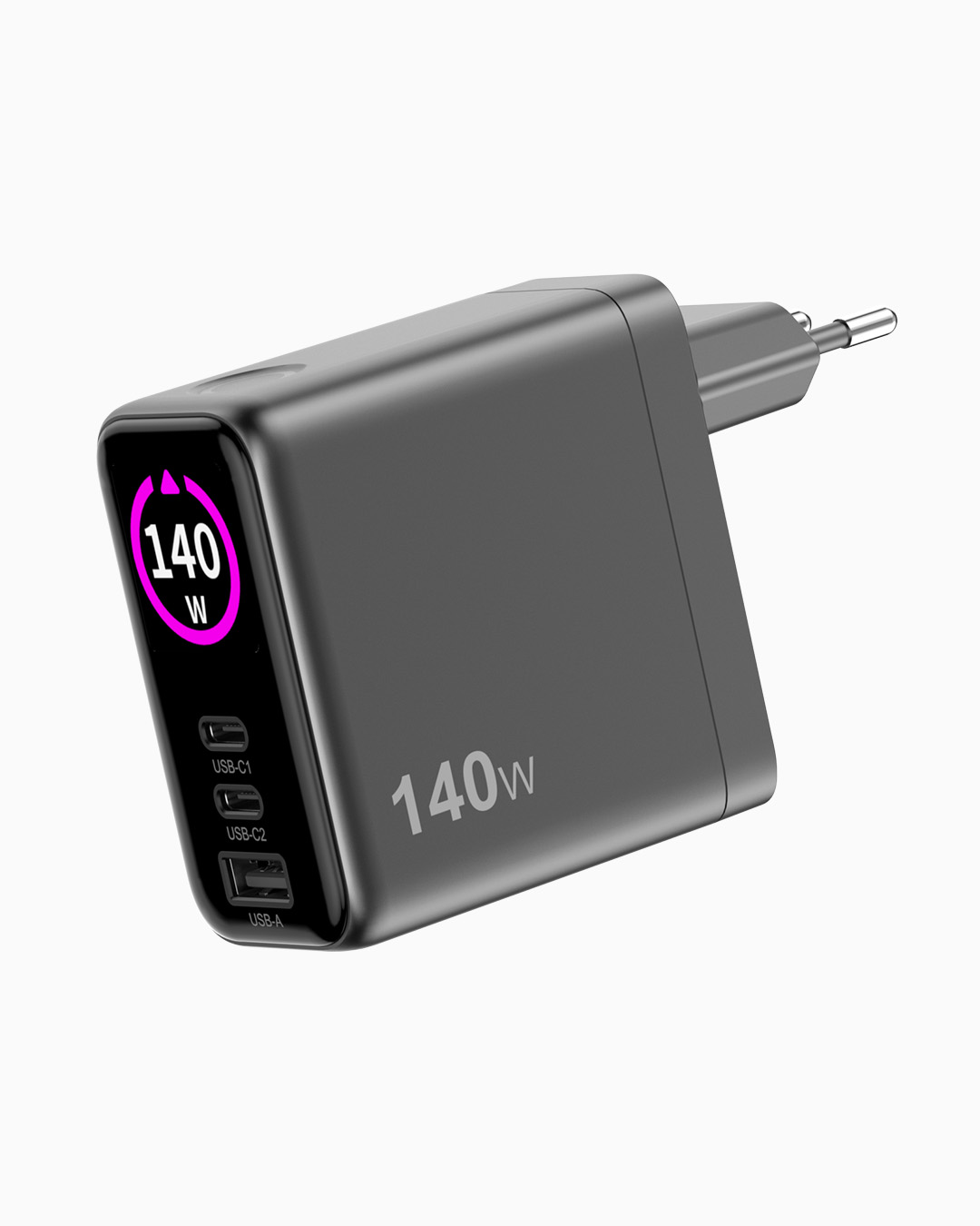 140W GaN Power Delivery Wall Charger with full color LED display