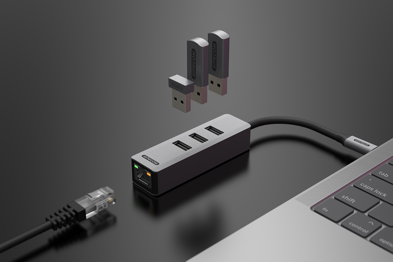 Sitecom - AD-1008 - USB-C to Ethernet 1 Gigabit Adapter + 3x USB-A