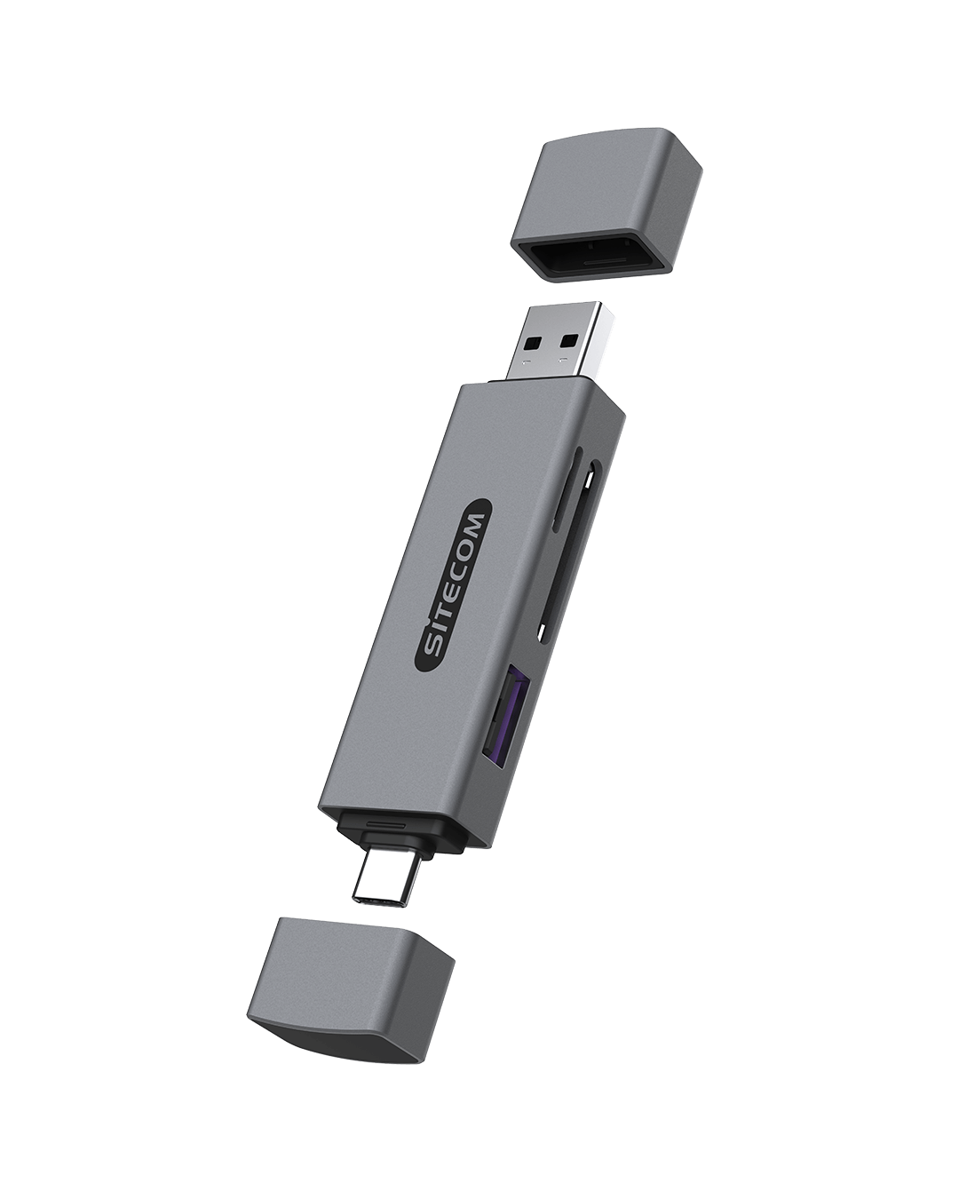 Sitecom - USB-A + USB-C Stick Card Reader with USB Port - MD-1012